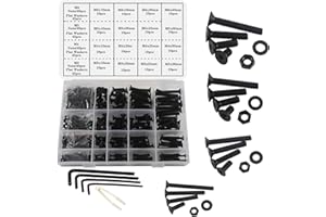 huruirui M3 M4 M5 M6 Jeu de Vis Boulons et Écrous, 500Pièces Noir Hex Socket Head Cap Vis Boulons à Tête Plate,Filetage Machine Boulon et Écrous Ensemble Outils Assortiment Kit