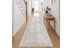 HUGEAR Taupe Runner Teppich 60x240 cm Indoor Vintage Bereich Teppich Küche Flur Schlafzimmer Teppich Waschbar Wohnzimmer Teppich Retro Floral Akzent Werfen Teppich Distressed Boden Teppich Esszimmer