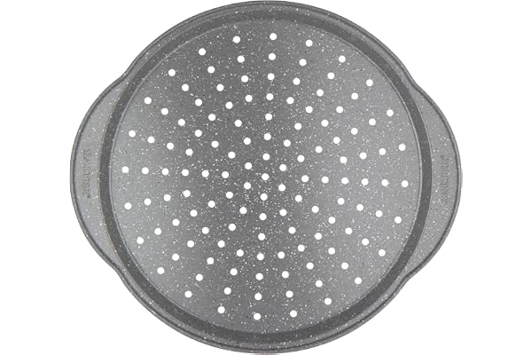Salter Plat à Pizza 37cm Marblestone, Moule Pizza Antiadhésif Style Pizza Party, Plat Four Rond Perforé Sans PFOA, Base Spéciale Cuisson Homogène 220°C, Poignées Pratiques