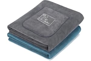 PETTOM Grande Serviettes pour Chien 2PCS Serviette Microfibr pour Chien Séchage Rapide pour Animal, Peignoir Microfibre Chien Super Absorbante Gris et Bleu 130x75cm