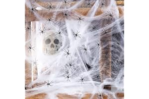 JOKILY Halloween 200 g spindelnät 30 skräck spindlar, halloweenfestdekoration, vit spindelväv
