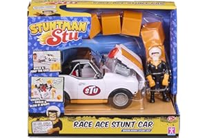 Stuntman Stu Race Ace Stunt Car Break apart stunt set with ejectable parts and knock over crates toys Stunt toys