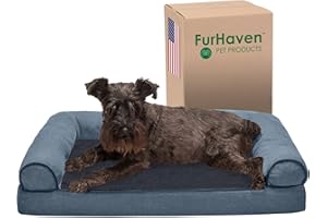 Furhaven Medium Memory Foam Dog Bed Sherpa & Chenille Sofa-Style w/Removable Washable Cover - Orion Blue, Medium