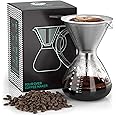 Coffee Gator Pour Over Coffee Maker - 27 oz Paperless, Portable, Drip Coffee Brewer Pour Over Set w/Glass Carafe & Stainless-Steel Mesh Filter, 800ml Clear