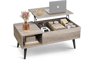 ‎WLIVE WLIVE Couchtisch Höhenverstellbar und Ausziehbar, Wohnzimmertisch mit Großem Verstecktem Staufach, Hebeplatte Kaffeetisch für Büro,50 x 100cm Sofatisch, Grau-Braun
