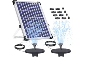AISITIN - Pompa solare per fontana da 12 W, 1500 mAh, con 2 pompe, fontana galleggiante, batteria integrata, con 6 ugelli, per vasca per uccelli, acquario, laghetto o giardino