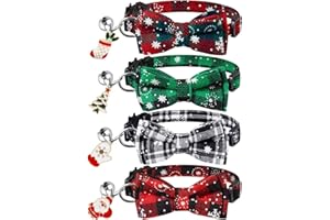 EXTODRY 4 PCS Noël Collier Chat Anti étranglement et Cloche,Réglable 18-30cm Collier Chaton,Accessoire Chat et Animaux Compagnie