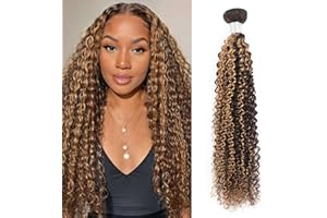 Humistwbiu Kinky Curly Bundles 2 Tone Brown and Honey Blonde Highlight Brazilian Virgin Curly Human Hair Weave 20 Inch P4/27 Color
