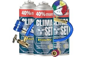 CLIMA SET ClimaSet Remplacement du gaz refrigerant R134a 3x235 g pour Climatisation avec Tuyau, Manomètre et Adaptateur HP/LP pour Climatisation -Recharge climatisation voiture - ECO