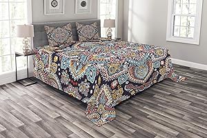 ABAKUHAUS Zestaw etnicznych narzut, styl vintage, boho, zestaw z poszewkami na poduszki, nadaje się do prania, na łóżko podwójne, 220 x 220 cm, wielokolorowy, turkusowy