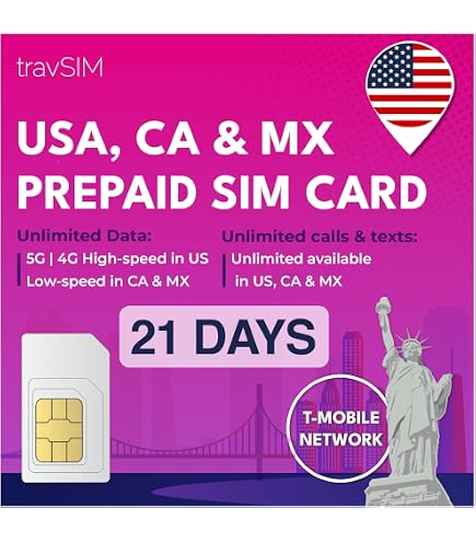 Carte SIM Prépayée AT&T USA Canada Mexique - 28 Jours Illimité Appels/SMS/data 4G | Pour IPhone Débloqués