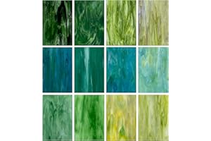 Unicoshape Lot de 12 Feuilles de Verre Vitrail, 15,2 x 10,2 cm, Cathédrale, Art, Carreaux de Mosaïque pour Travaux Manuels (Vert Mélangé)