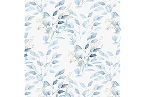 Yomshi Self Adhesive Wallpaper Blue and Gold Leaf Wallpaper 41×600cm Contact Paper Waterproof Peel and Stick Wallpaper for Furniture Cabinet Wall