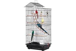 UISEBRT Vogelkäfig mit Käfigspielzeug - Großer Vogelhaus Vogelvoliere Metall Vogelbauer Käfig Vogel für Finken Kanarienvögel Wellensittiche Schwarz (Typ A, 46 x35.5 x 99cm)