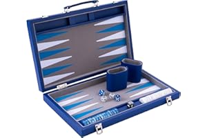 Engelhart - 250521 - Jeu de Backgammon de Luxe 15 Pouces (38 cm) - Feutre et Matériaux de Haute Qualité - Dés et Pions Nacrés - Valise Recouverte de Mousse et Simili Cuir - Jeux de Societe