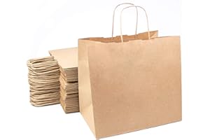 Extiff Lot de 50 Sacs Cabas Marron en Papier Kraft avec Poignées -26 x 17 x 24 cm Sac de Courses/Emballage Cadeau pour Anniversaire, Noël, Mariage
