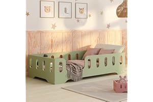 smartwood Cama Infantil 80x160 Verde - Cama Montessori de Madera Certificada FSC, con Barandilla de Protección y Somier Resistente hasta 230 kg - para Niño y Niña - Montaje Fácil - TILA 2L