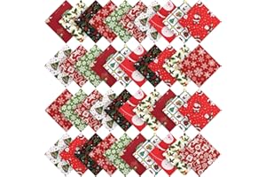 Irenare 50 Pieces Christmas Cotton Fabric Squares Bundle - 10 Different Patterns for Quilting, Sewing, Patchwork, DIY Craft (5 x 5 Inches/ 13 x 13 cm)