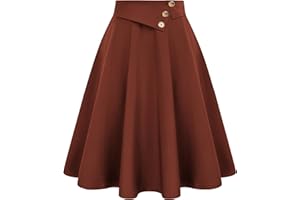 Belle Poque Damska spódnica w stylu vintage, linia A, wysoka talia, elastyczne guziki, ozdobna, na imprezę, spódnica z kieszeniami