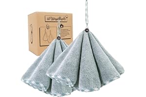 myHomeBody Essuie-Mains pour la Salle de Bain et la Cuisine avec Boucle de Suspension | Essuie-Mains Ronds en Fibre de Charbon de Bois, Doux et absorbants | Set of 2 Pine Green Towels