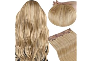 ‎RUNATURE RUNATURE Clip in Extensions Echthaar Blond Extensions Clip in Echthaar 45cm Goldblond mit Hellblond Echthaar Extensions Clip in Glatt Haar 18 Zoll 50g #16P24