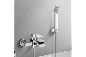 BONADE Badewannenarmatur mit Handbrause, Wasserfall Badewanne Wasserhahn Wannenarmatur mit Umsteller Aufputz Badarmatur Einhand-Wannenbatterie mit 1,5m Brauseschlauch für Badezimmer Dusche, Chrom
