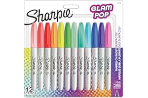 Sharpie Rotuladores permanentes Glam Pop | Punta fina para detalles en negrita | Colores surtidos | 12 rotuladores