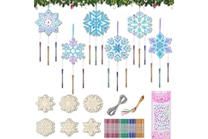 Nourdom 12 Stück Schneeflocke Windspiel Bastelset, DIY Weihnachtsdeko Holzbastelset Schneekristall Windspiel Bastelset Kinder, Bastelhandwerk zum Bemalen für Mädchen Jungen Weihnachten Winter
