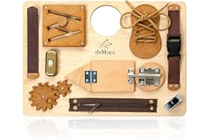 deMoca Busy Board Montessori - Jeu Éducatif en Bois pour Enfants de 3 Ans - Panneau d'Activités Sensorielles pour Le Développement des Compétences Motrices Fines, Nature