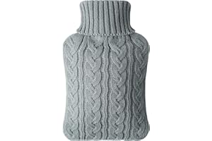 Vicloon Borsa dell'acqua Calda Grande, 2L Borsa Acqua Calda, Bottiglia di Acqua Calda in Gomma, Boule Acqua Calda con Morbida Fodera in Maglia, Hot Water Bottle per Mano Piede Caldo, Grigio Chiaro