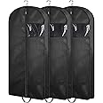 MISSLO 109CM Gusseted Hanging Garment Bags for Clothes, Zippered Suit Bag Carriers for Women Men Suit Covers with Handle for Dresses, Coats Storage and Travel (3 Packs, Black)