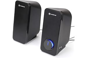GOgroove Altavoces de PC Carga USB para Ordenadores y portátiles - Controladores de 2 vías Mejoran la claridad y los Bajos, Toma de Entrada para Auriculares y AUX Incorporado