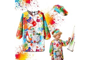 Ptyism Tablier Peinture Enfant(Avec un Chapeau) Tabliers Peinture Blouse丨Blouse Enfant Peinturepour la Peinture, la Cuisine, l'Alimentation, l'Artisanat, l'Argile