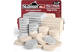 ‎YELANON Yelanon Möbelgleiter 80 Stück filzgleiter selbstklebend, Filz für stühle, kratzfester Bodenschutz für Möbelfüße, Chair Leg Floor Protectors,Beige&Grau