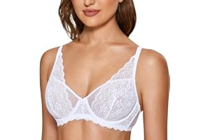 DOBREVA Damski biustonosz koronkowy z fiszbinami, minimalizujący, miękki, duże rozmiary, seksowny, przezroczysty, głęboki dekolt