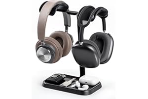 QinCoon Dual Headphone Stand, Double Balanced Headset Stand with Storage Tray, Heavy Base Gaming Headset Holder for Desk (Black)