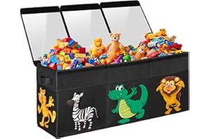 YOHOOLYO Coffres à Jouets Boîte de Rangement pour Enfant Pliable 132L 100 x 41 x 32 cm en Tissus 600D Oxford avec Couvercle Transparent Amovible pour Chambre d'enfant Salle de Jeux Rangement de Jouets