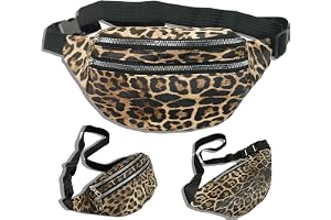 KASESSS leopardmönster midjeväska dam, snygg bältesväska med 3 blixtlås och tre fack, magfickor med justerbar rem, lätt midje