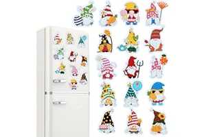 QIUQI 16 imanes de gnomos de jardín para pintar por números, imanes de nevera, pintura por números, niños adultos, gnomos de jardín para decoración de pared del hogar, regalos para niñas