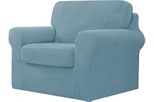 CHUN YI 3 Pieces Stretch Sofa Cover 1 Seater with One Separate Cushions and Backrests Stylish Jacquard Spandex Fabric Sofa Slipcover for Living Room Furniture Protector(1 Seater，Smoky Blue