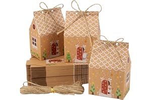 KEYIDO 48 Pezzi Scatoline Regalo Natalizie Scatole Biscotti Natale Piccole Casette Scatola Cartone Scatolette per Regali Dolci Scatola Natalizia Confezione Regalo con 10 m Corda Juta