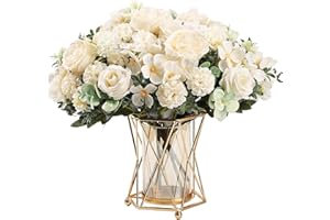 HNVNER 2 Ramo de Flores Artificiales Decoracion, Flor Falsa Peonía Seda Artificial Rosas Hydrangea Flower para Bodas, Hogar, Hotel, Decoración de Fiestas, Centros de Mesa (Blanco)