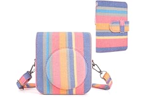 HIYQIN Custodia per Fotocamera Istantanea Compatibile con Fujifilm Instax Mini 12 - Custodia in Morbida Pelle PU per Polaroid Instax 12 con Tracolla e Mini Album Fotografico - Classica