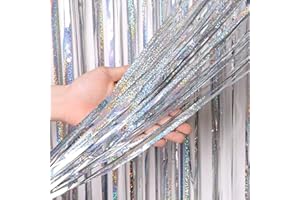 OEMG 4 pezzi argento tenda metallica con frangia lucida in alluminio Shimmer tenda glitterata decorazione festa matrimonio compleanno Halloween Photobooth Natale Party (1 x 2,5 m) (argento)