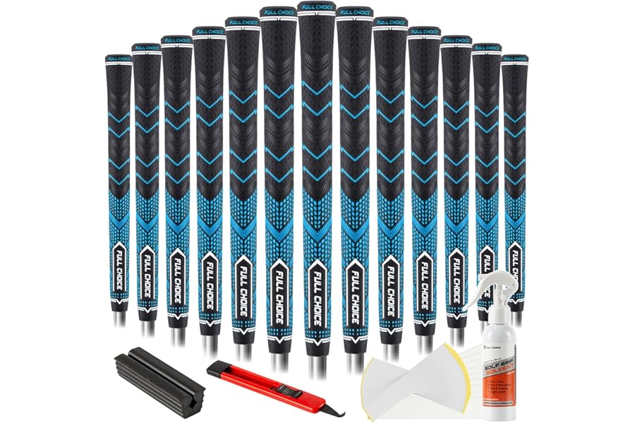 Full Choice Rubber Golf Grips 13 Pack, High Traction, Non-Slip, Advanced Texture, Choose from 13 Grips or 13 Grips with Regripping Kit, Standard/Mid/Jumbo Size, 4 Colors Available RG01 Golf Club Grips