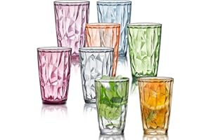 QLFJ-FurDec Set di 8 bicchieri per acqua, 470 ml, in plastica colorata con 8 bicchieri colorati per bambini, in plastica, infrangibili, impilabili, in plastica, per campeggio, feste