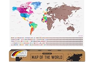 Envami Scratch Off World Map - Premium Rose Gold - Gift for Travellers - Made in Germany - 43cm x 68cm with 250 Flags of The World and U.S. States - Ideal Travel Tracker