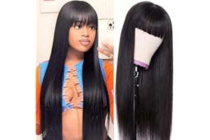CLASSINE parrucca donna capelli veri umani glueless straight wig with bang None lace front human hair wig parrucca donna long straight human hair with fringe 150 density 20inch