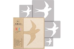 NAKLEO Plantillas para Pintar para Habitación Niños, 5 Stencil 9x9 a 34x34cm Golondrina Pájaro Animal, Patrón Plástico y Reutilizable para Dibujar, DIY Arte Decoración, Pared Madera Muebles Tejido