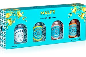 Malfy Italian Gin Miniatures Gift Box Selection | 4 x 5cl | Grapefruit, Lemon, Blood Orange and Original Flavoured Gin Minis | Perfect Gin Gift set | Ideal for Birthday Gifts and Special Occasions